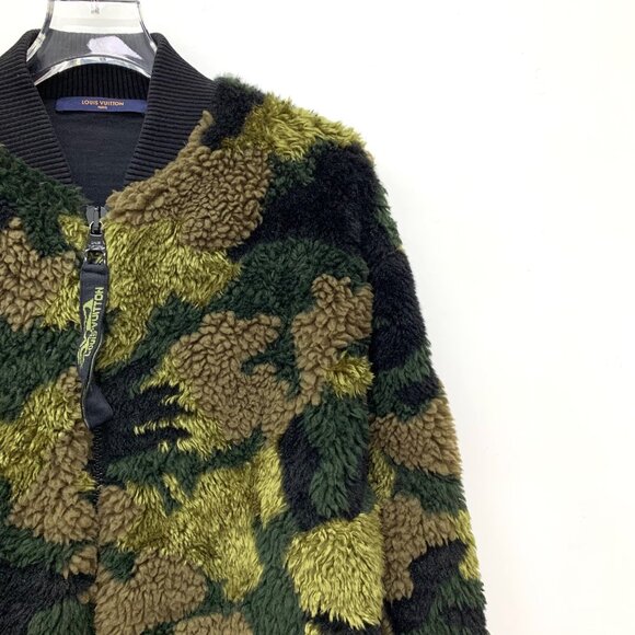 LV camouflage teddy stand-collar zip-up long-sleeve jacket - Picture 3 of 7